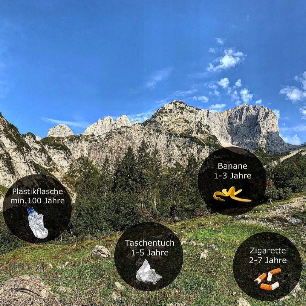 Umweltverträgliches Wandern: Abbauzeit von Müll in den Bergen